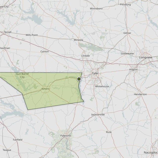 Map showing Henderson County around Chandler, TX
