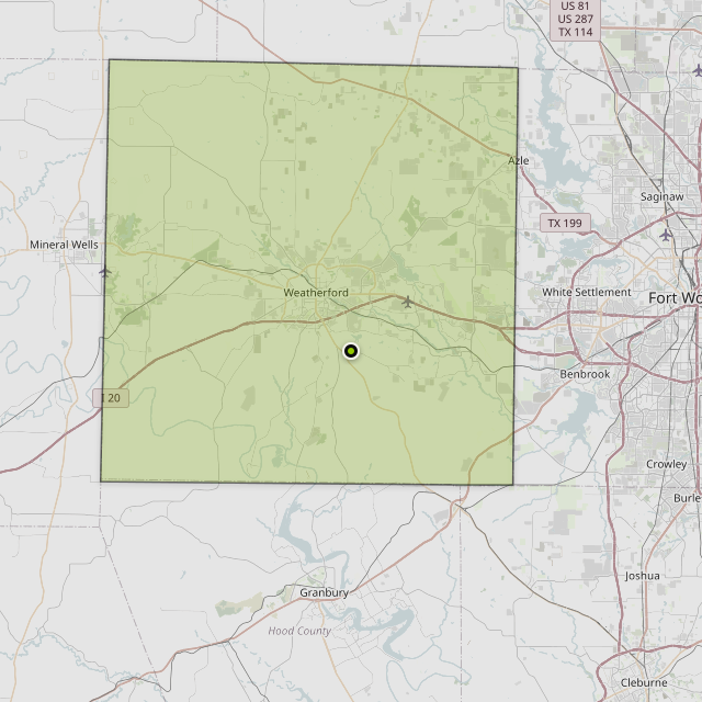 Map showing Parker County around Hudson Oaks, TX