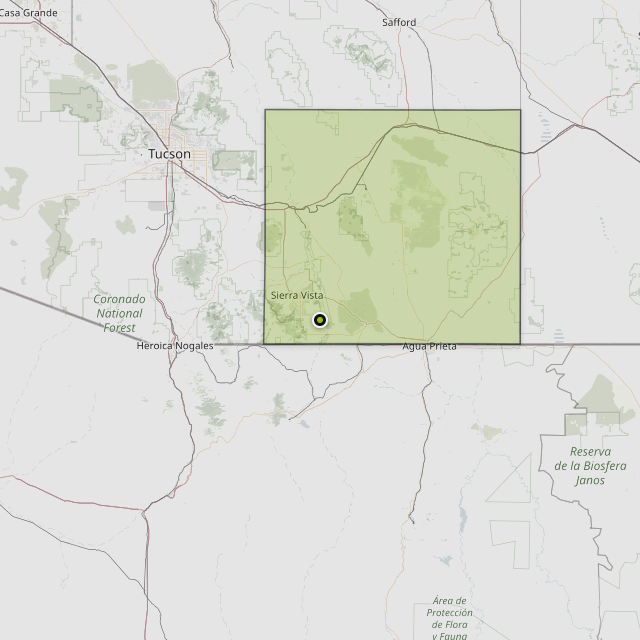 Map showing Cochise County around Hereford, AZ
