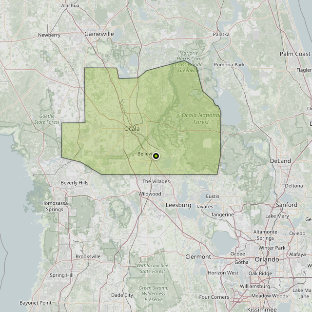 Map showing Marion County around Belleview, FL