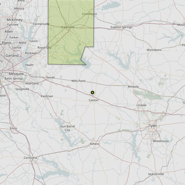 Map showing Hunt County around Wills Point, TX
