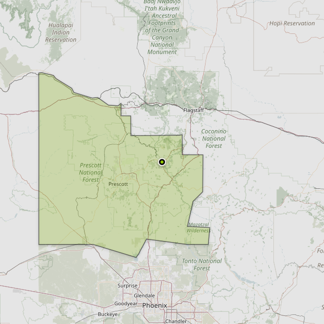 Map showing Yavapai County around Cottonwood, AZ