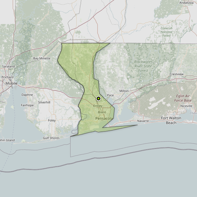 Map showing Escambia County around Cantonment, FL