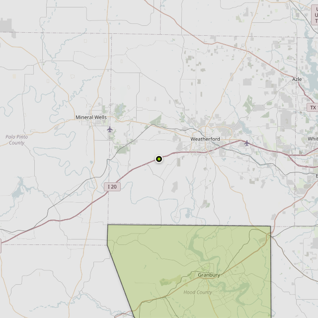 Map showing Hood County around Weatherford, TX