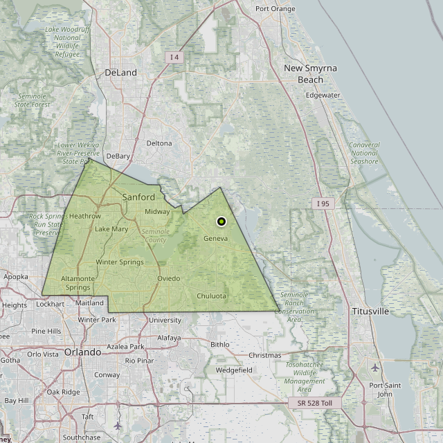 Map showing Seminole County around Geneva, FL