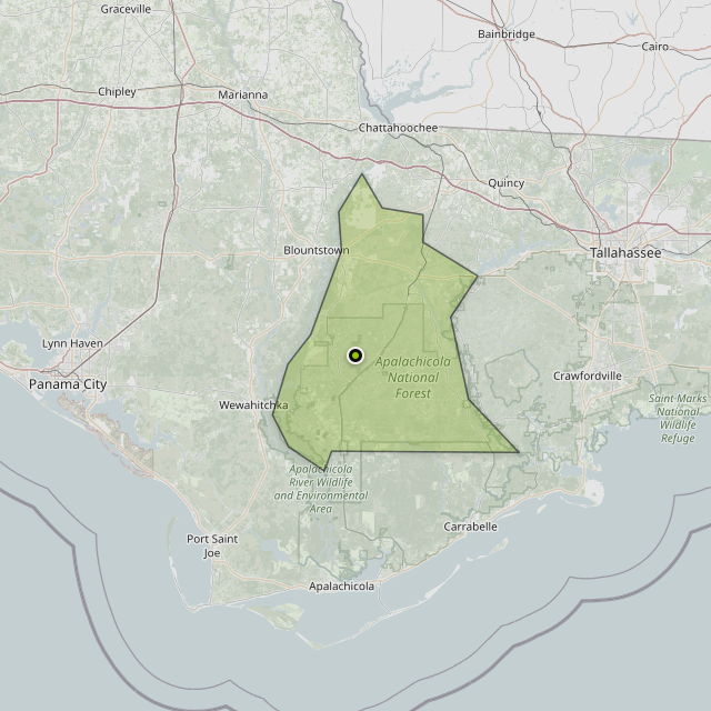 Map showing Liberty County around Bristol, FL