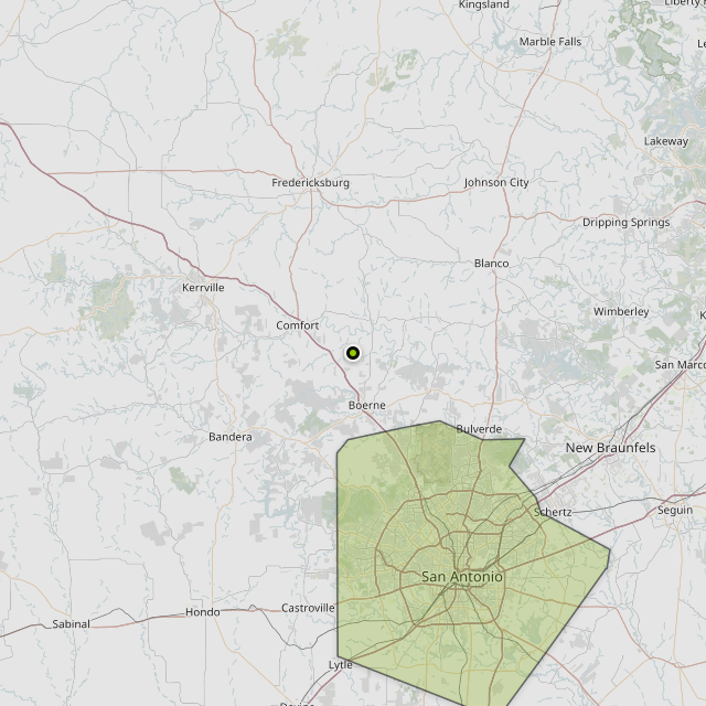 Map showing Bexar County around Boerne, TX