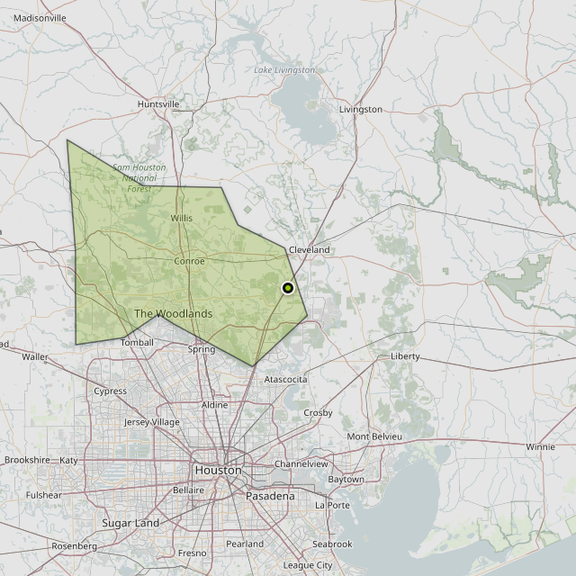Map showing Montgomery County around Splendora, TX