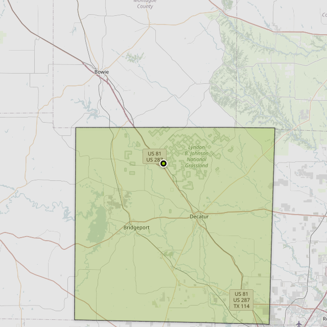 Map showing Wise County around Alvord, TX