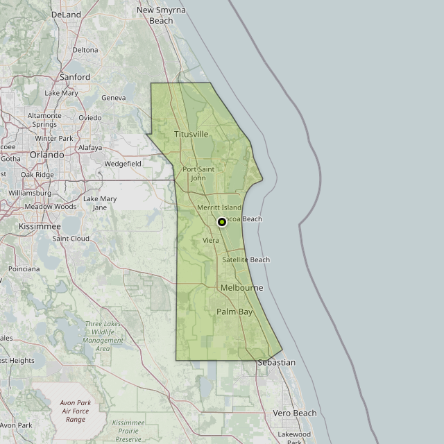 Map showing Brevard County around Merritt Island, FL