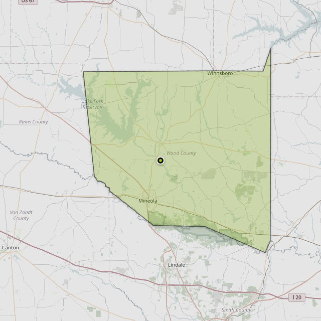 Map showing Wood County around Quitman, TX