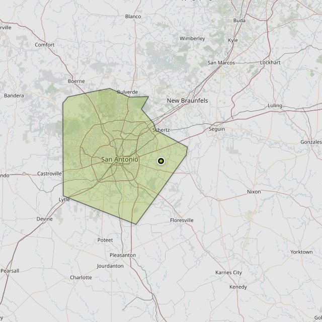 Map showing Bexar County around Saint Hedwig, TX
