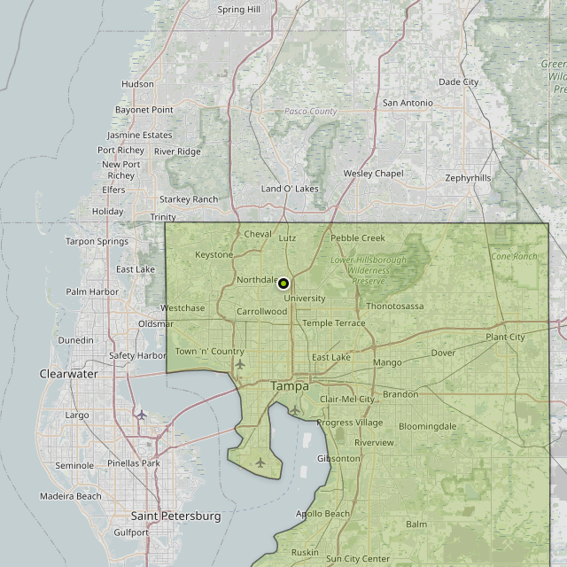 Map showing Hillsborough County around Lake Magdalene, FL