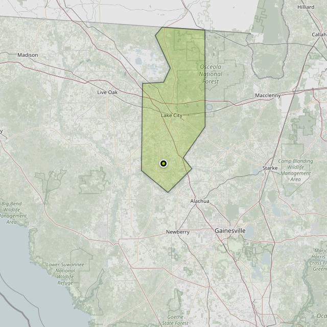 Map showing Columbia County around Fort White, FL