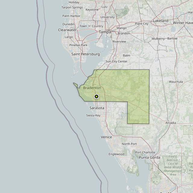 Map showing Manatee County around Bradenton, FL