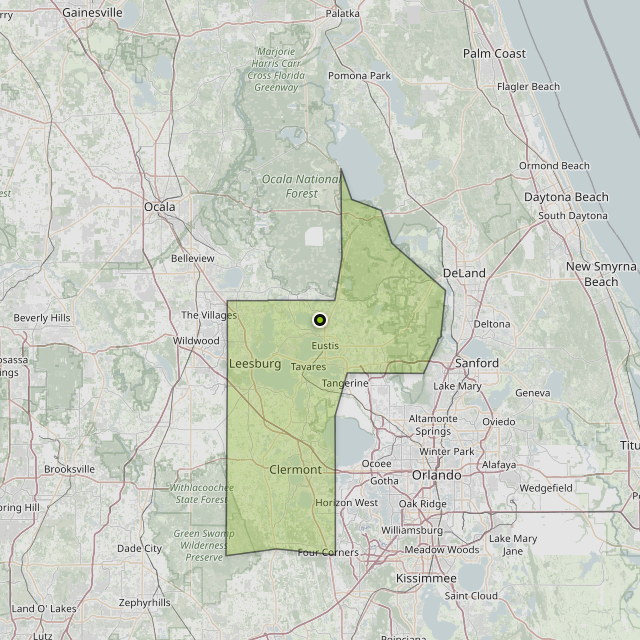 Map showing Lake County around Umatilla, FL
