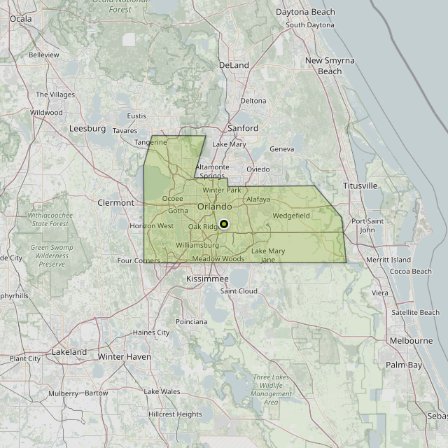 Map showing Orange County around Belle Isle, FL