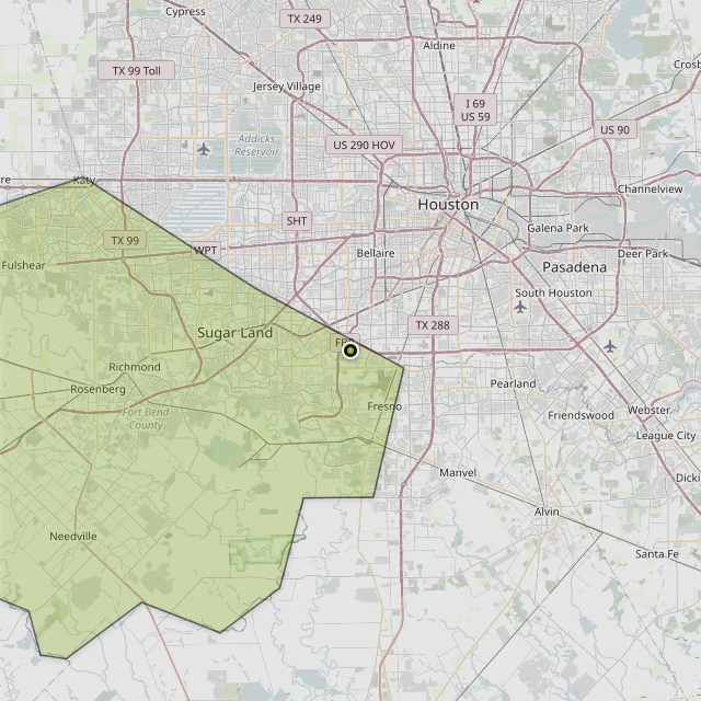 Map showing Fort Bend County around Missouri City, TX
