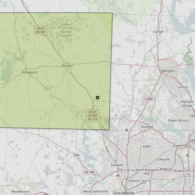 Map showing Wise County around New Fairview, TX