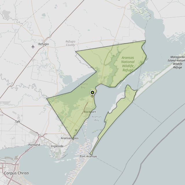 Map showing Aransas County around Rockport, TX