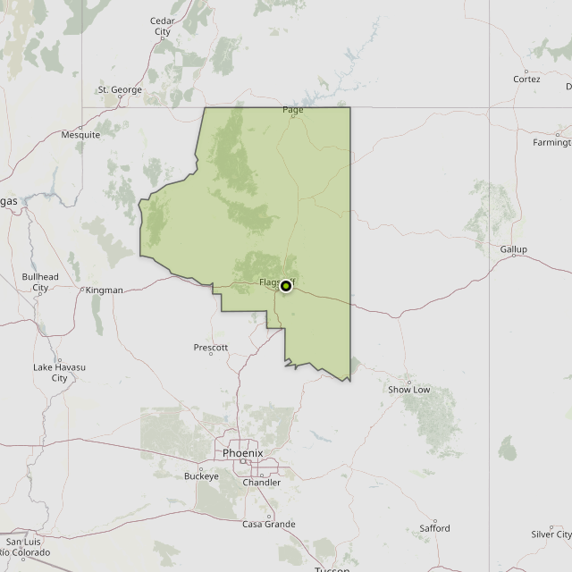 Map showing Coconino County around Flagstaff, AZ