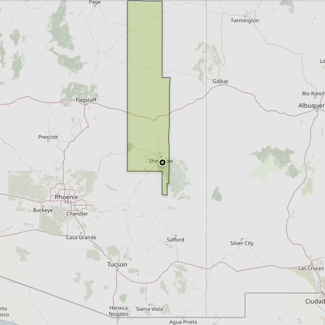 Map showing Navajo County around Lakeside, AZ