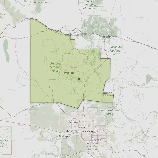 Map showing Yavapai County around Mayer, AZ