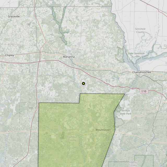 Map showing Calhoun County around Marianna, FL