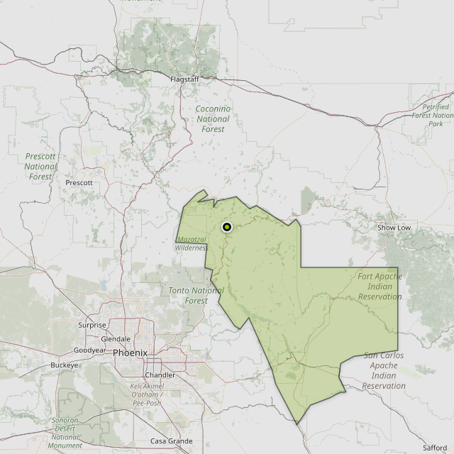 Map showing Gila County around Payson, AZ
