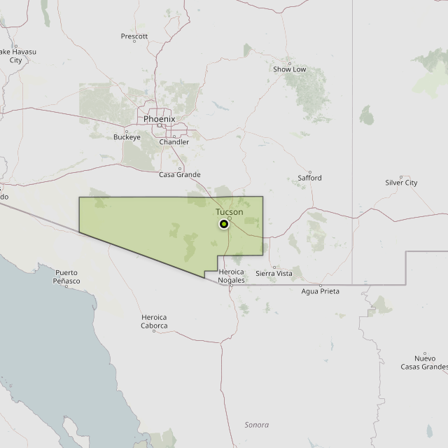 Map showing Pima County around Tucson, AZ