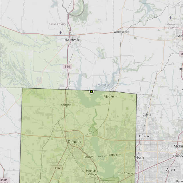 Map showing Denton County around Pilot Point, TX