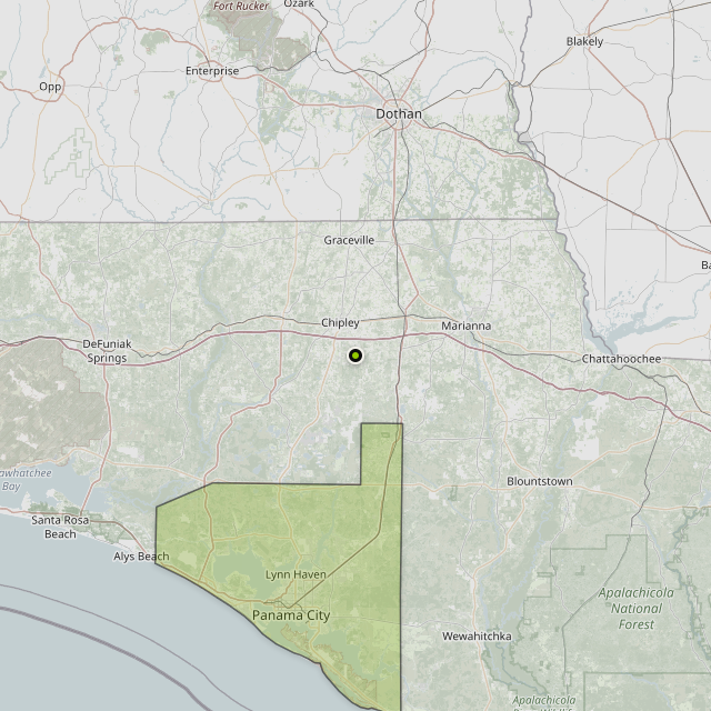 Map showing Bay County around Chipley, FL