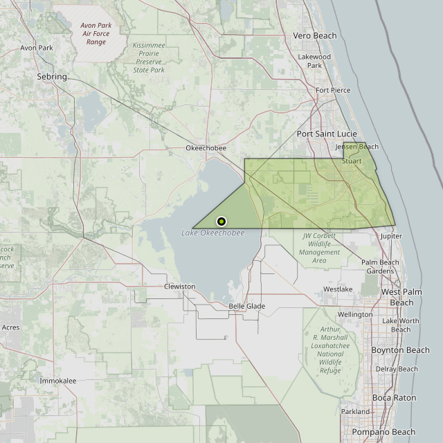 Map showing Martin County around Buckhead Ridge, FL