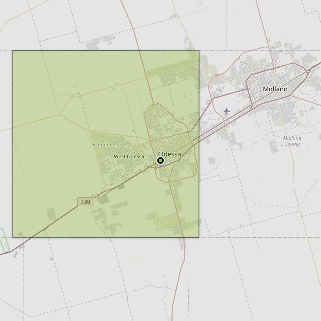 Map showing Ector County around Odessa, TX