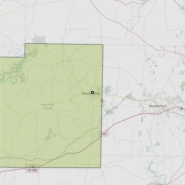 Map showing Palo Pinto County around Mineral Wells, TX