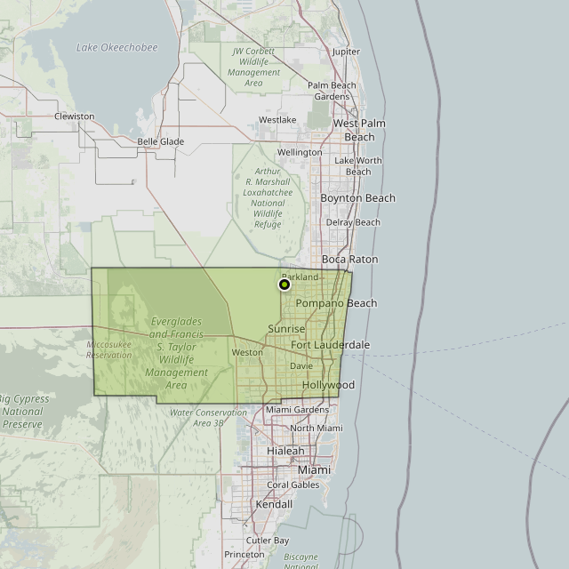 Map showing Broward County around Coral Springs, FL