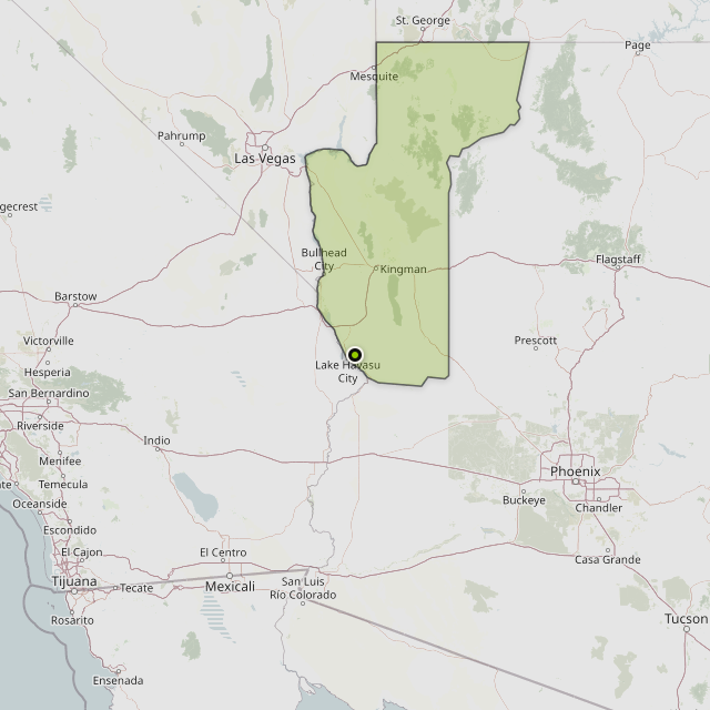 Map showing Mohave County around Lake Havasu City, AZ