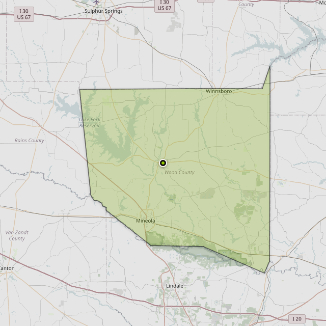 Map showing Wood County around Quitman, TX