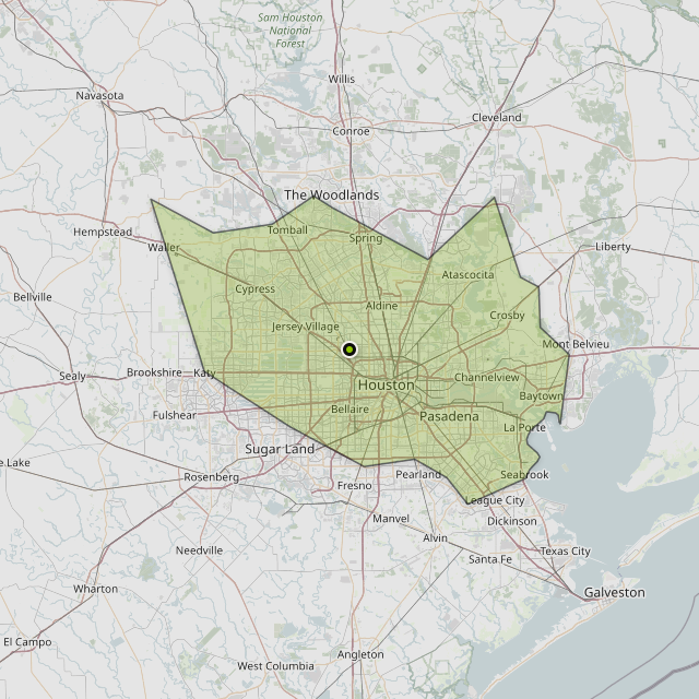 Map showing Harris County around Houston, TX