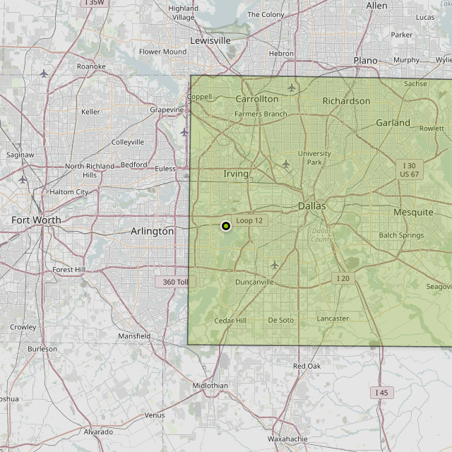 Map showing Dallas County around Dallas, TX