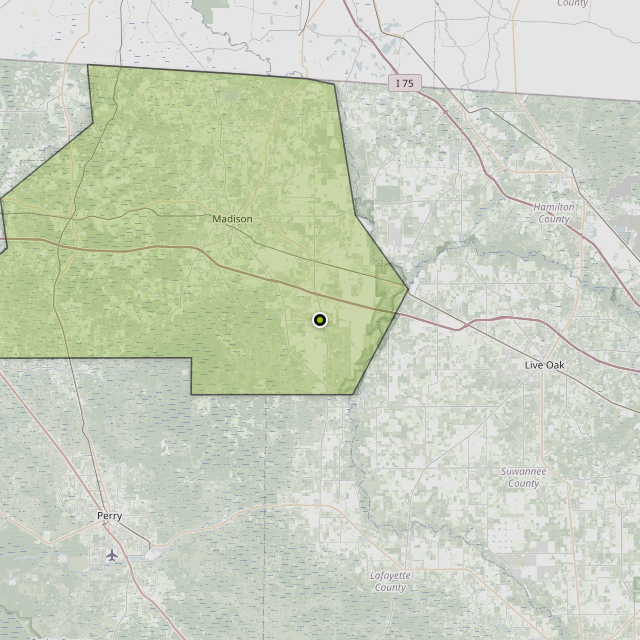 Map showing Madison County around Lee, FL