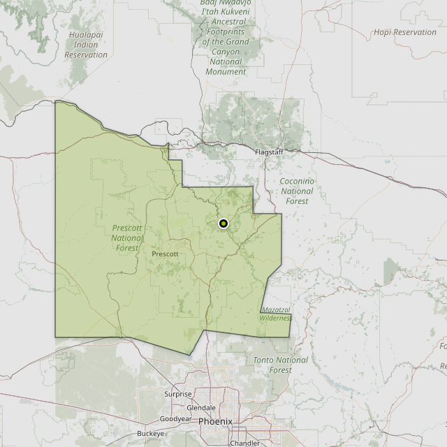 Map showing Yavapai County around Cottonwood, AZ