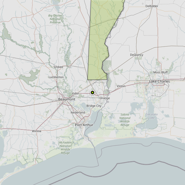 Map showing Newton County around Orange, TX