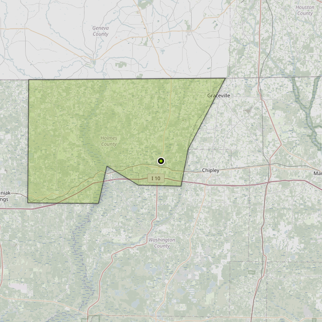 Map showing Holmes County around Bonifay, FL
