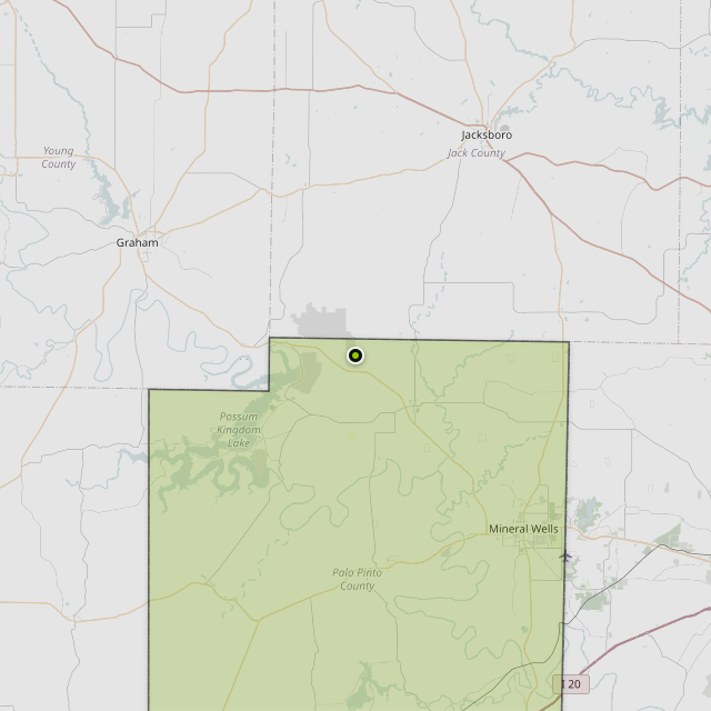 Map showing Palo Pinto County around Palo Pinto, TX