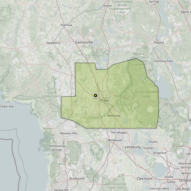 Map showing Marion County around Ocala, FL