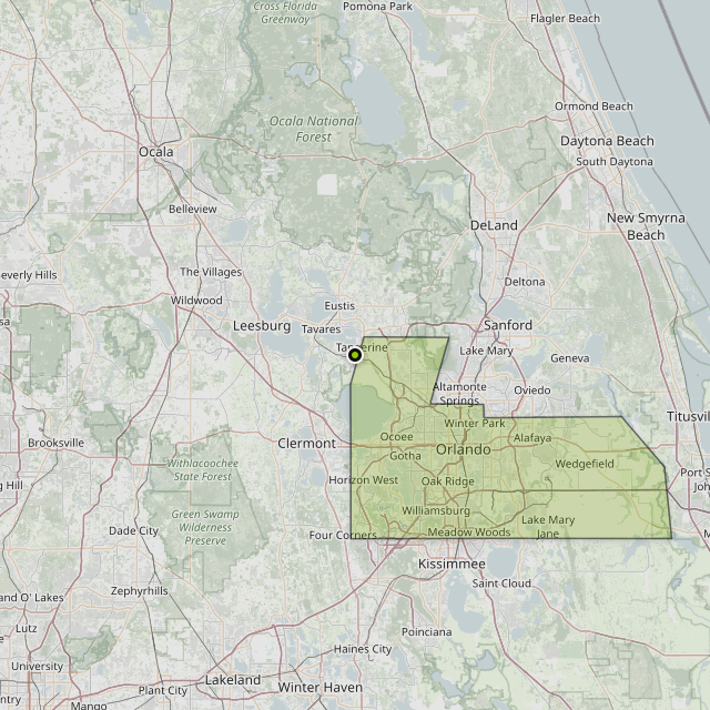 Map showing Orange County around Tangerine, FL