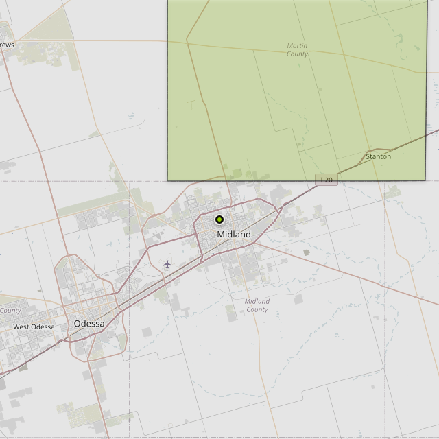 Map showing Martin County around Midland, TX