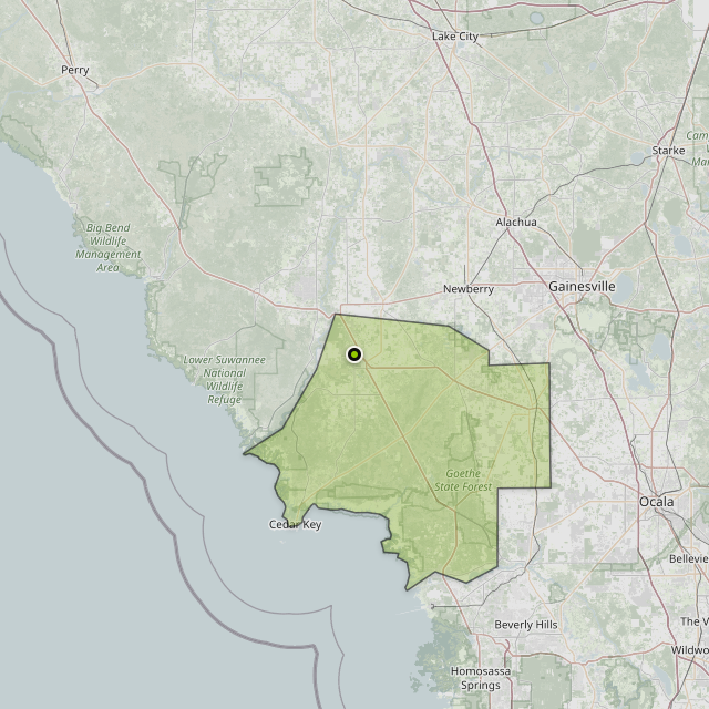 Map showing Levy County around Chiefland, FL