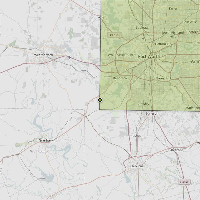 Map showing Tarrant County around Aledo, TX